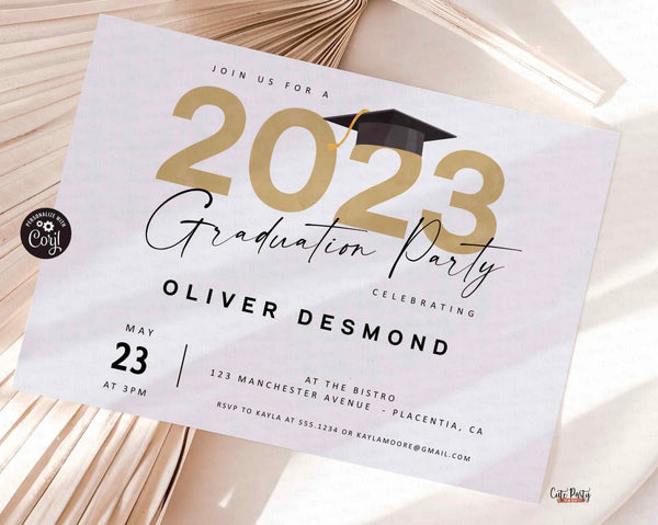 EDITABLE Graduation Party invitation Template, Modern Graduation Invite, Printable Grad cap Invitation - Instant Download