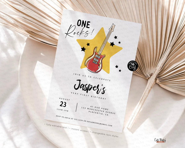 One Rocks Baby 1st Birthday Printable Invitation - Instant Download