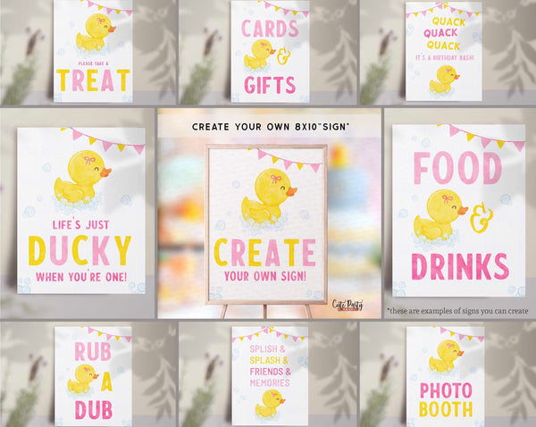 Editable Rubber Duck Girl Party Signs