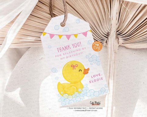 Rubber Duck Girl Birthday Party Girl favor tag
