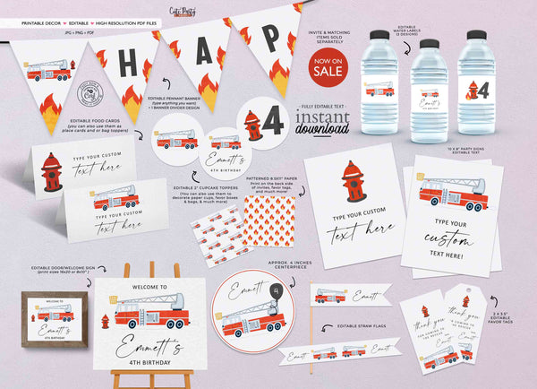 Modern Minimalist Fireman birthday Party decor bundle - Digital Download