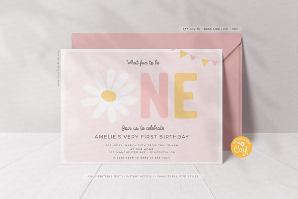 Daisy First Birthday Welcome Sign, Door Sign- Digital Download