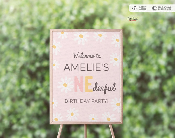 Daisy First Birthday Welcome Sign, Door Sign- Digital Download