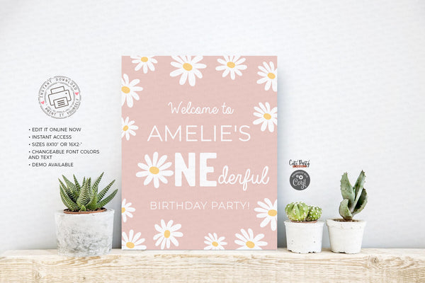 Daisy First Birthday Welcome Sign, Door Sign- Digital Download