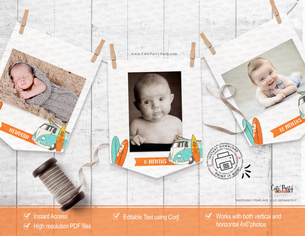 Minimalist Surf Birthday Party Decor Mini Pack - Digital Download