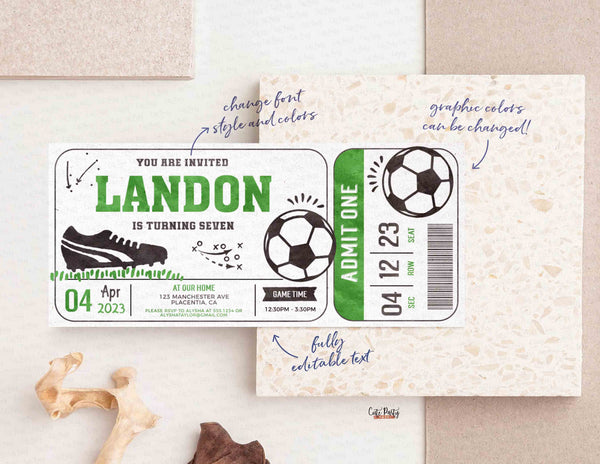 EDITABLE Soccer Birthday Party Ticket invitation- Instant Download