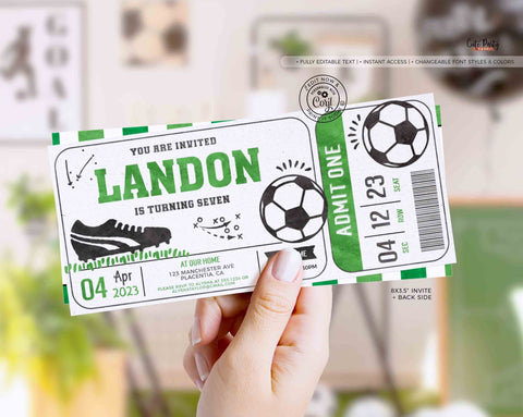 EDITABLE Soccer Birthday Party Ticket invitation- Instant Download