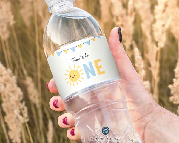 Little Sunshine Birthday Boy Party water bottle label