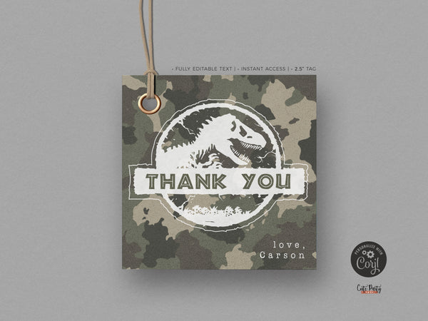 Dinosaur Three Rex Birthday favor tag