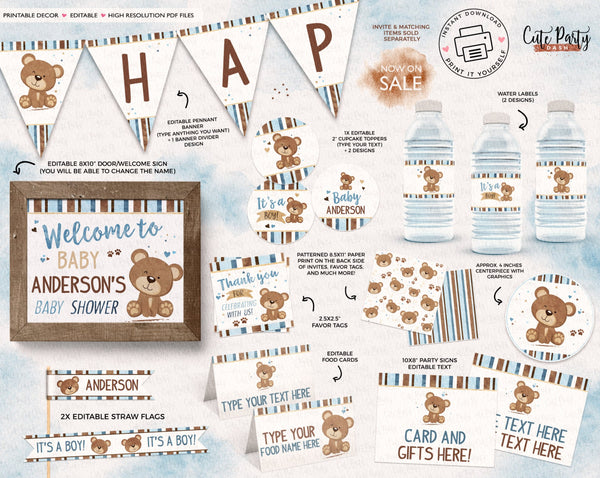 Little Brown Bear Baby Shower Printable Decorations - Digital Download