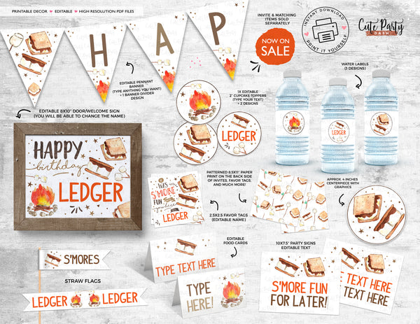 S'mores Birthday Party Invitation - Digital Download