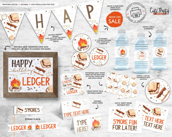 S'mores Birthday Party Printable Decorations - Digital Download