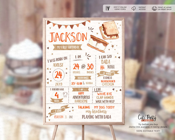 S'mores First Birthday Chalkboard Sign - Digital Download