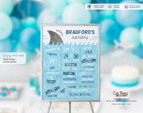 Shark Birthday Party Signs - Digital Download
