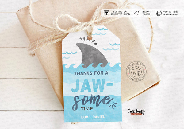 Shark Birthday Party Thank you Card- Digital Download