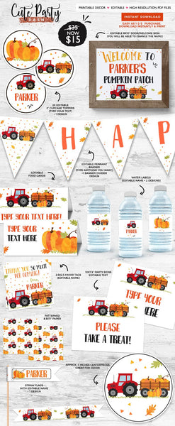 Our Little Pumpkin Birthday Party Water Bottle Labels - Digital Download - Cute Party Dash