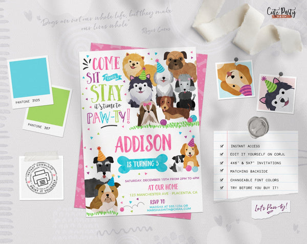Puppy Birthday Party Invitation - Digital Download - Cute Party Dash
