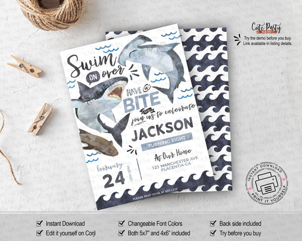 Shark Birthday Party Invitation