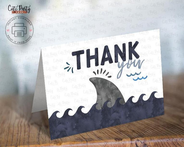 Shark Birthday Party Fold Thank you Note- Digital Download - Cute Party Dash