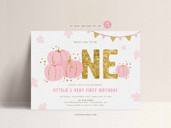 Little Pumpkin Gold Pink Birthday Party Sign - Instant Download