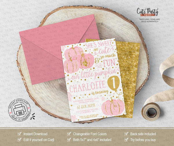 Our Little Pumpkin Birthday Invitation girl - Digital Download - Cute Party Dash