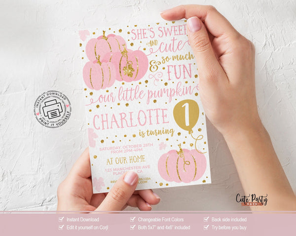 Our little pumpkin birthday invitation for girl