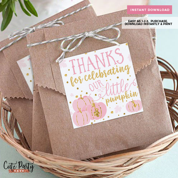 Little Pumpkin Gold Pink Birthday Party Sign - Instant Download