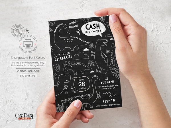 Dinosaur Birthday Party Invitations - Digital Download