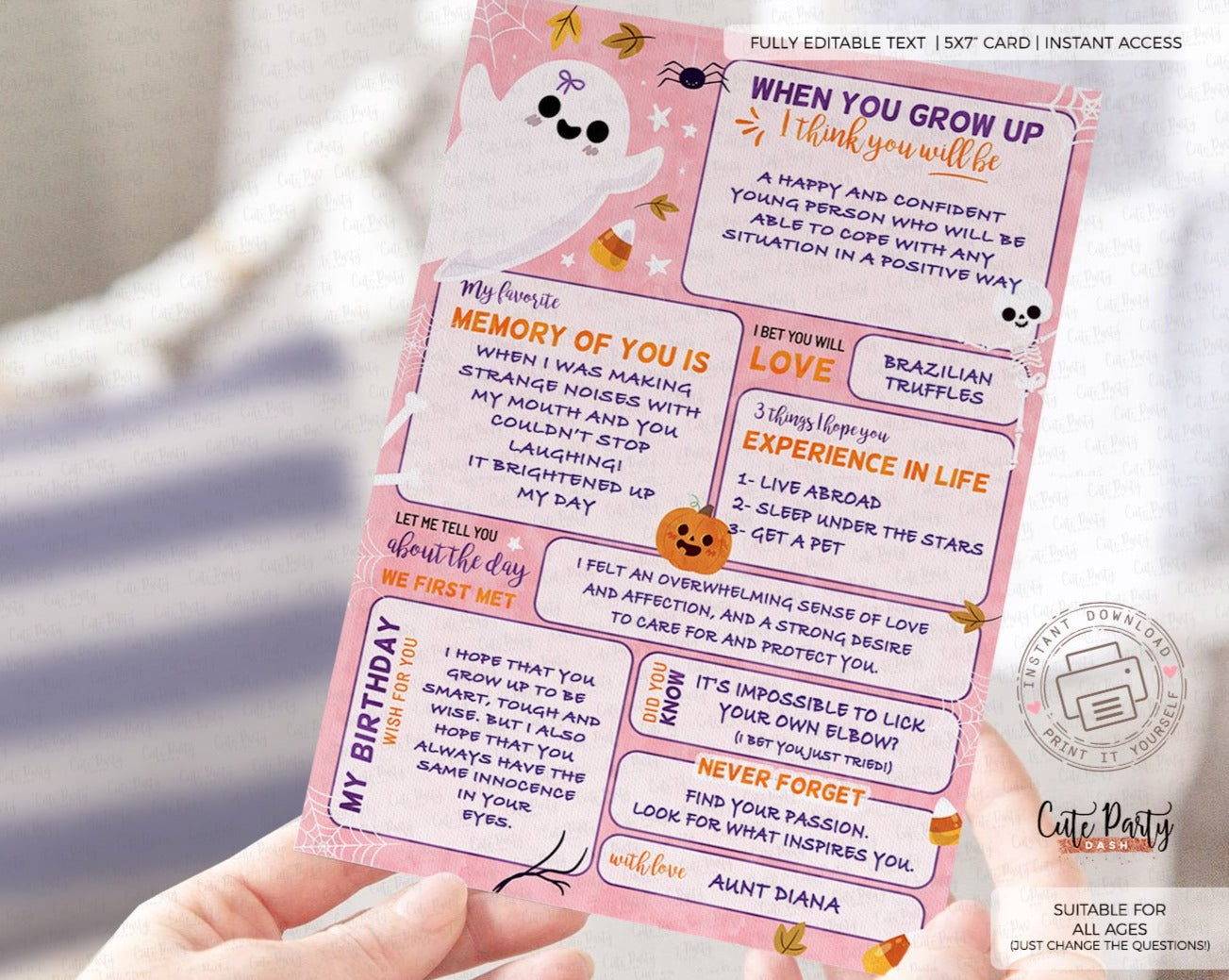 Halloween First Birthday Time Capsule Card - Digital Download – Cute Party Dash for First Birthday Time Capsule Printable Free