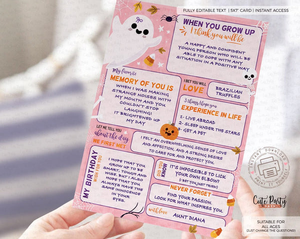 Halloween First Birthday Time Capsule Card - Digital Download