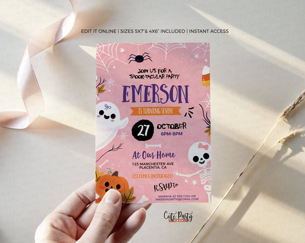 Halloween Birthday Invitations Girl - Digital Download