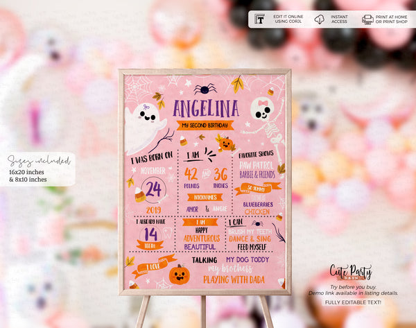 Halloween Birthday Girl Pink Invitation - Digital Download