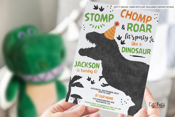 Dinosaurs Birthday Party Invitation - Digital Download