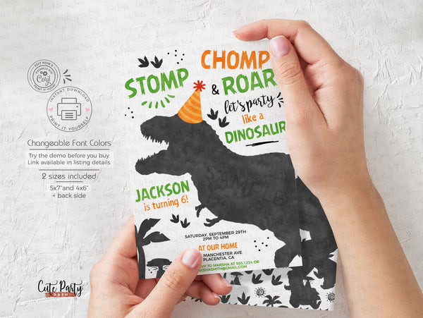 Dinosaurs Birthday Party Invitation - Digital Download
