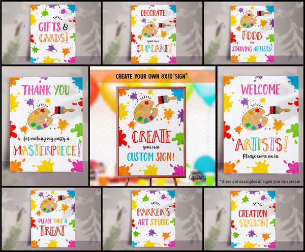 Editable Art Party Birthday Printable signage