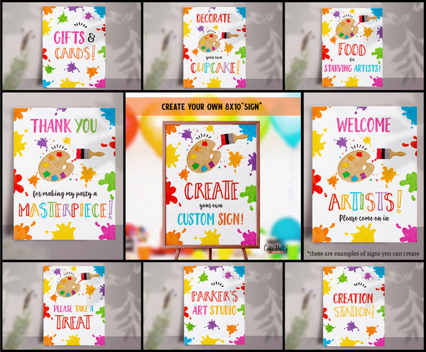Editable Art Party Birthday Printable signage