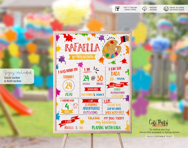 Editable Art Party Birthday Printable milestone poster