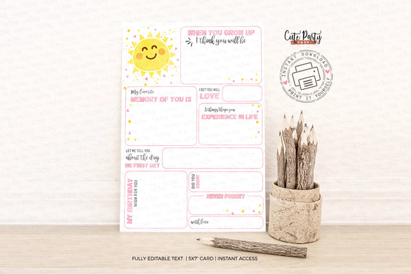 You Are My Sunshine First Birthday Time Capsule Card - Digital Download