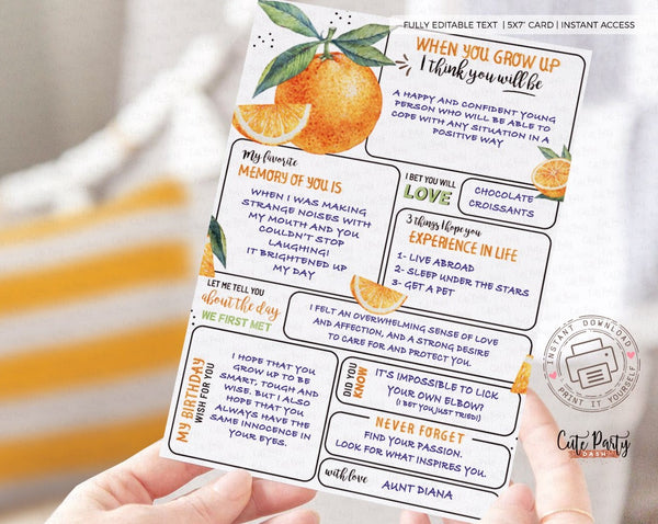 Little Cutie First Birthday Time Capsule Card - Digital Download