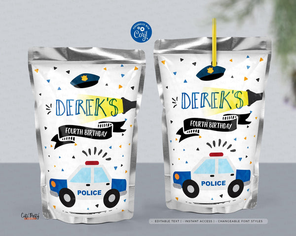 Police birthday Printable Capri Sun Label template- Digital Download