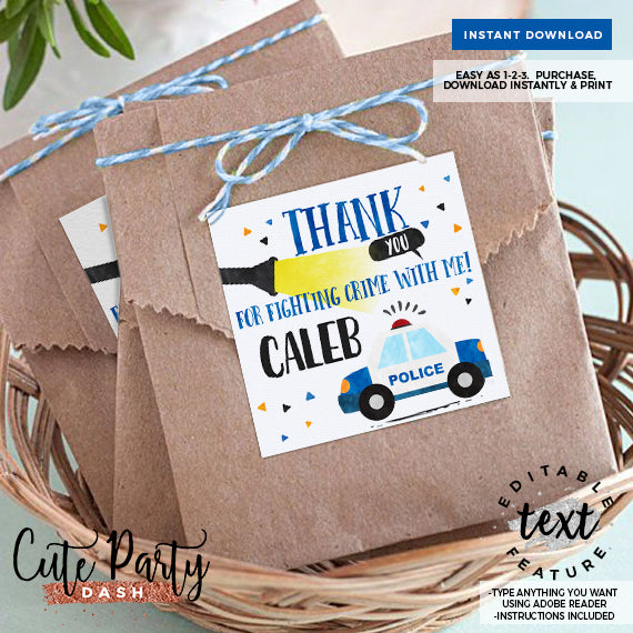 Police birthday Printable Capri Sun Label template- Digital Download