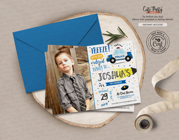 Police birthday Printable Capri Sun Label template- Digital Download