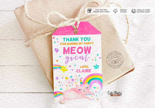 Caticorn Birthday party Printable favor tag
