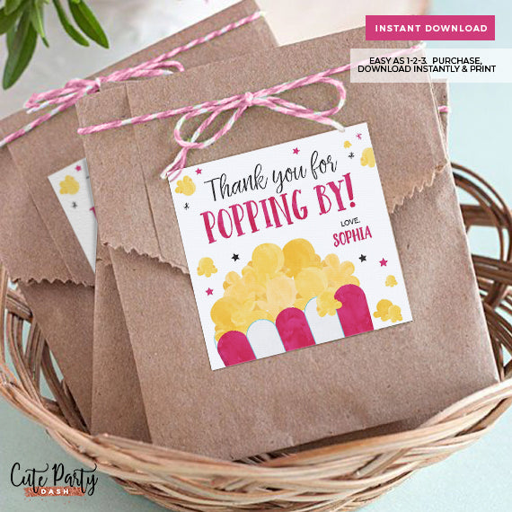 Hot Pink Movie Night Birthday Photo invitation - Digital Download