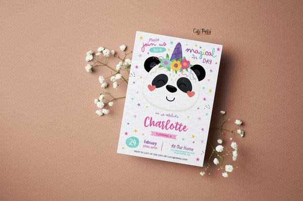 Pandacorn Birthday invitation - Digital Download