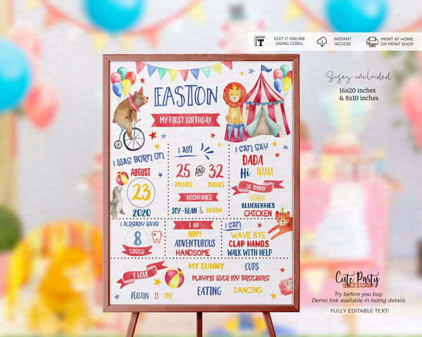 Circus Carnival Birthday Chalkboard Sign - Digital Download