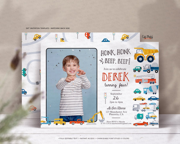 Transportation Birthday Photo invitation - Digital Download