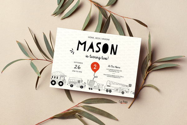 Minimalist Transportation Birthday invitation - Digital Download