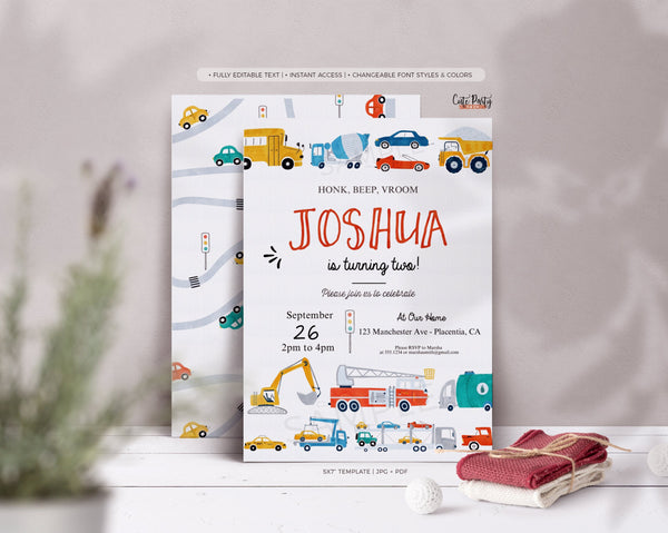 Transportation Birthday invitation - Digital Download
