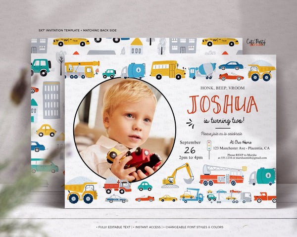 Transportation Birthday Photo invitation - Digital Download